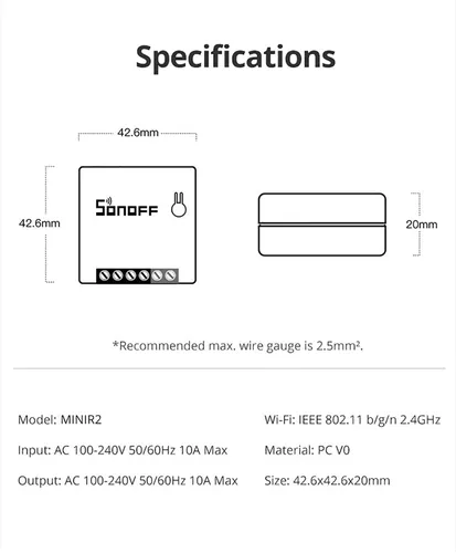 Interruptor Wifi Sonoff Mini R2 C/bornera Para Llave Externa