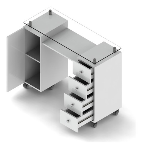 Gaveteiro E Mesa Em Mdf Para Manicure E Porta Esmalte Vidro