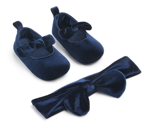 Zapatos De Gamuza Azul Marino Con Diadema Para Bebé