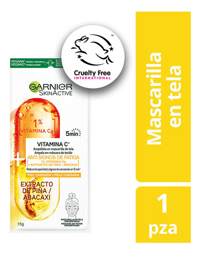 Ampolla En Mascarilla De Tela Garnier Vitamina C Y Ananá 1u