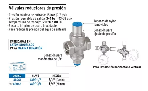 Regulador de presión agua 1/2, latón