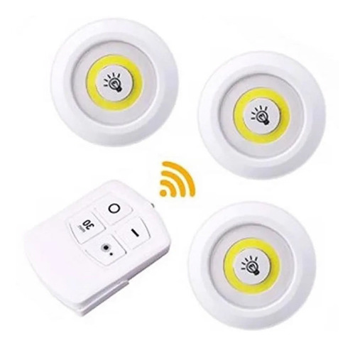 Kit Led 3 Lâmpada Spot Sem Fio Controle Remoto Branco Quente