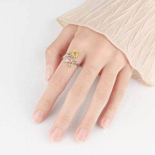 P Anillo Giratorio De Plata 925 Con Diseño De Girasol