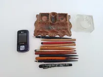 Comprar Lindo Antigua Escribanía Tintero Y Lote De Plumas Ministerio
