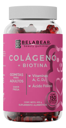 Suplemento en gomitas Solanum  Colágeno + Biotina carbohidratos sabor fresa en pote de 420g 150 un