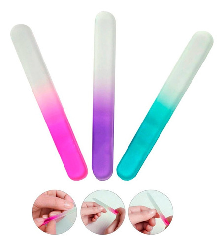Kit 03 Lixa Vidro Cristal Unha Acrigel Fibra Nail Manicure