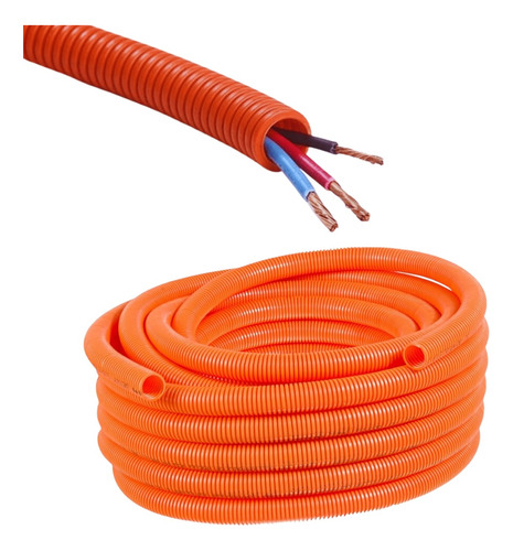 Caño Corrugado Flexible Naranja 7/8 Rollo X 25mts 