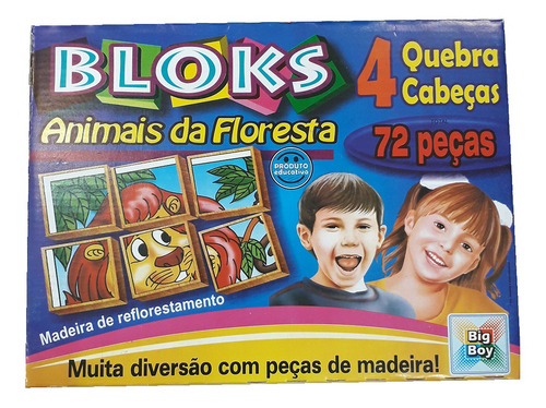 Quebra Cabeça Madeira 72 Pças Blocks Animais Da Floresta