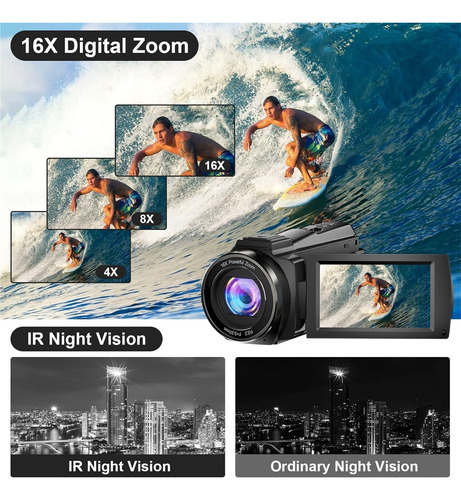 Videocámara 4k Uhd 48mp Wifi Ir Con Luz De Relleno Y Soporte