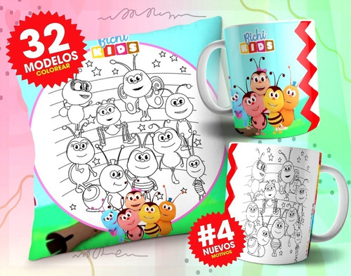 Kit Diseños Tazas Almohadones Colorear Dia Del Niño Combo #4