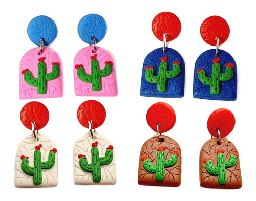 Aretes Colgantes De Cactus Hechos A Mano Diseño Fimofemi