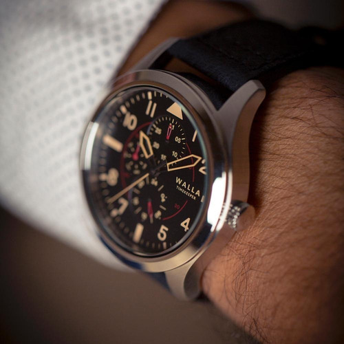 Reloj Hombre Walla - Timekeeper - Steel Black - Seiko Malla Negro Bisel Plateado Fondo Negro