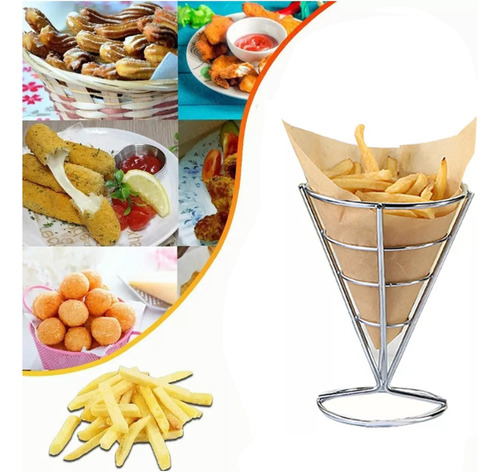 Cono Para Patatas Fritas Y Aperitivos Acero Inoxidable 2pc