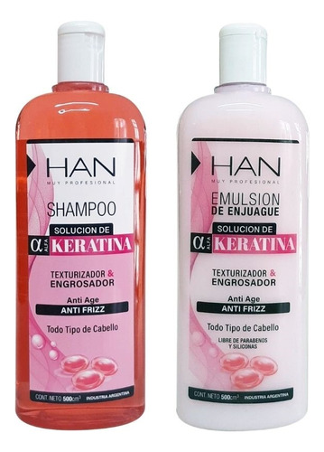 Kit Han Engrosador Keratina - Shampoo + Acondicionador 