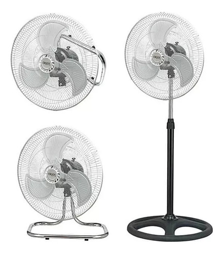 Ventilador 3 En 1 Piso Y Pared 3 Velocidades Dinax 18 Metal Estructura Negro Aspas Plateado Diámetro 18