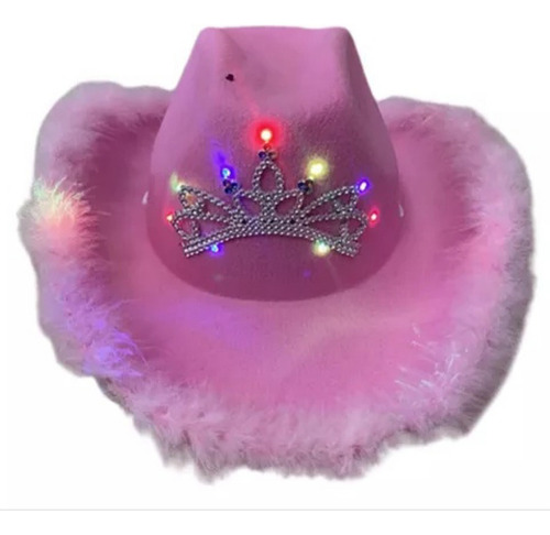 Sombrero Cowboy Luminoso Para Cotillón Rosado