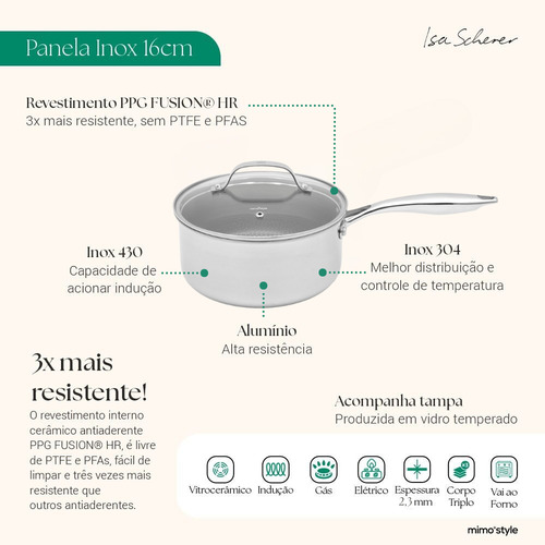 Panela Inox Com Tampa 16 Cm Coleção Isa Scherer Mimo Style