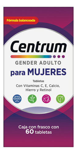 Multivitamínico Centrum Mujer con Vitamina C Vitamina E Calcio Hierro y Retinol 60 Tabletas