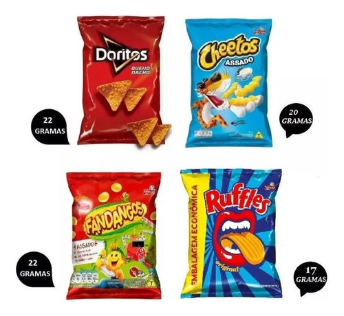 Mini Salgadinho Doritos + Fandangos + Cheetos Caixa C/ 50un