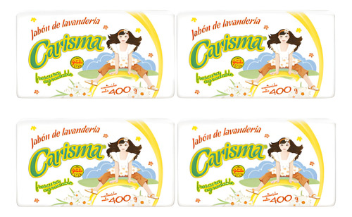 4 Barras De Jabón De Lavandería Carisma En Barra 400g C/u