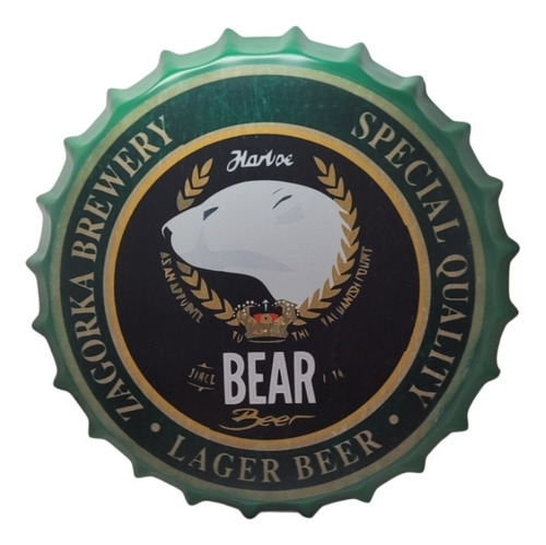 Letrero Forma De Tapa Metal Cerveza Bear Adorno Quincho 35cm