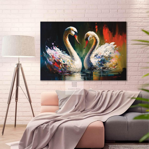 Quadro Decorativo Lindo Cisnes Para Quarto Sala Abstrato