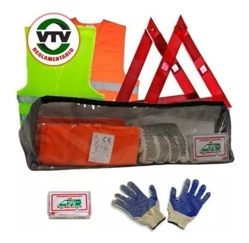 Kit Vtv Reglamentario Emergencia Auto + Balizas + Guantes.