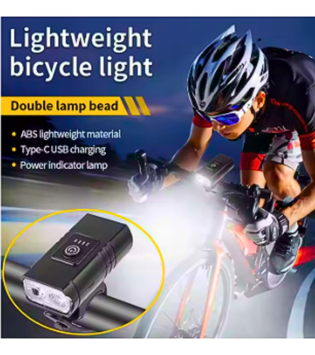 Luz Recargable Para Bicicleta 2 Led Gran Autonomía Usbc Negro