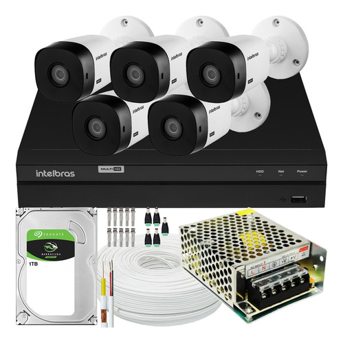Imagem 1 de 6 de Kit Cftv 5 Cameras Segurança Full Hd Intelbras 1220 Dvr 1108