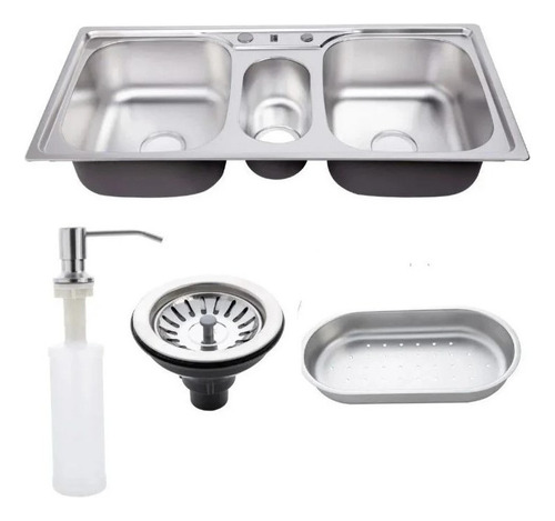 Cuba Para Cozinha Inox Gourmet Dekor Tripla Com Escorredor