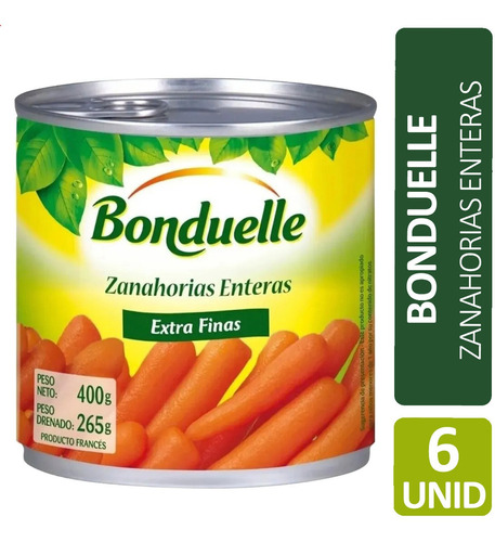 Imagen 1 de 7 de Zanahorias Enteras Bonduelle Extra Finas Lata - Pack X6 Unid