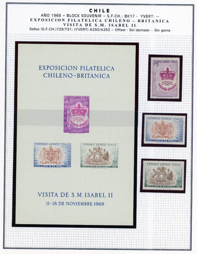 Blok Souvenir De Chile Nº 17. Visita S. M. Reina Isabel 2ª.