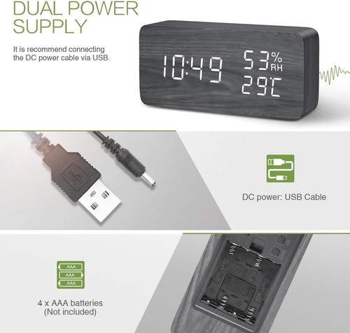 Reloj Despertador Digital De Madera, Reloj De Escritorio Led