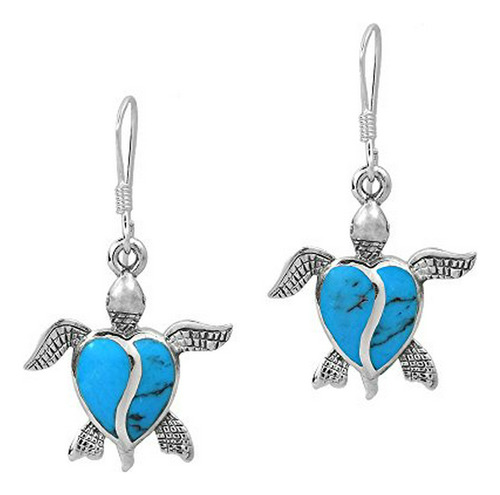 Love Life Sea Turtle Heart Simulated Turquoise .925 Sterling