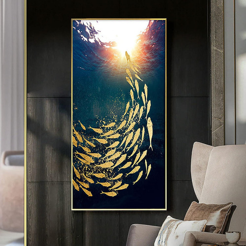 Pintura Diamante Cardumen De Peces Dorados Wall Decor 80x40