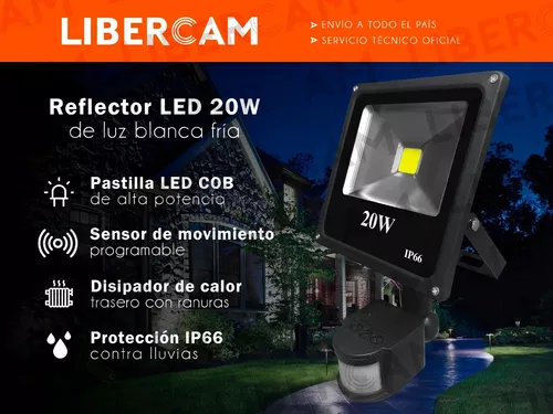 Reflector Led Sensor Movimiento Exterior 20w Luz Fria Ip66