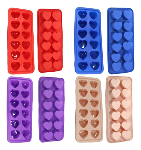 Kit 4 Formas De Gelo Silicone Chocolate  - Cubos De Dados Cor Coração Cores Sortidas - 1 De Cada