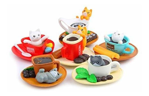 Halloluck - Juego De 6 Figuras De Gato Gourmet En Miniatura 