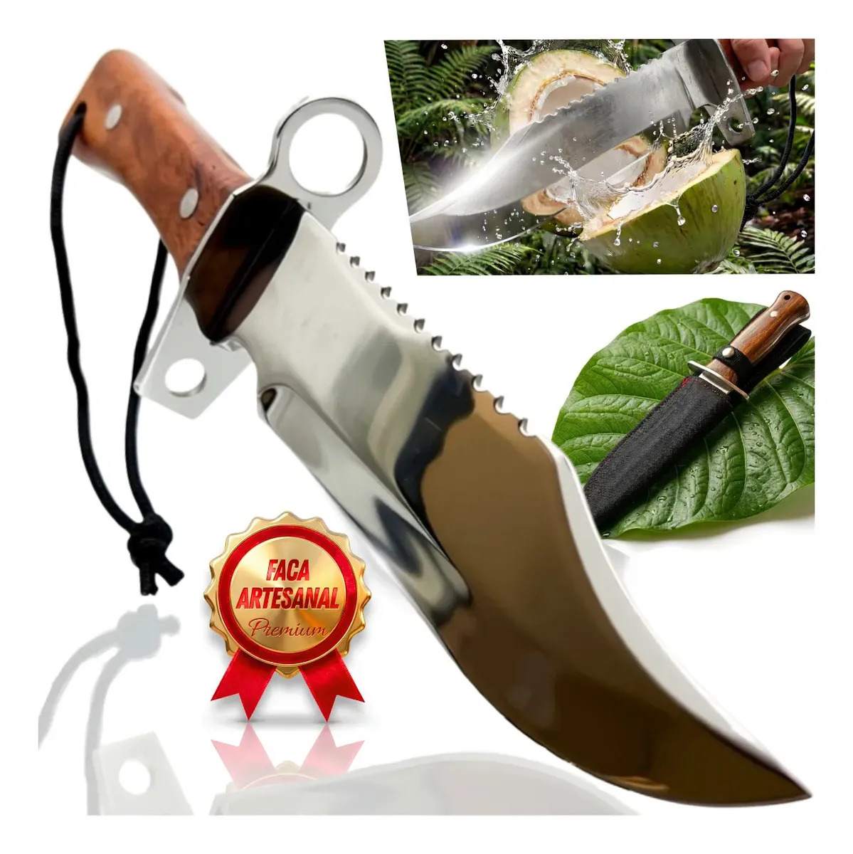 Faca Tática Garra Grande Rustica Aço Inox Full Tang Com Bainha Camping Sobrevivência Pesca Caça Churrasco Multiuso Profissional Cabo Madeira Resistente Outdoor Trilha Corte Limpa Peixe