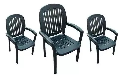 Combo 3 Sillas Sillon Caribe Con Apoya Brazo Mascardi Negro