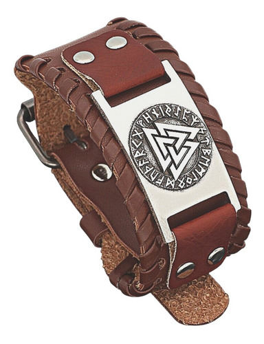 Pulsera Brazalete Cuero Vikingo Brújula Vegvisir Para Hombre