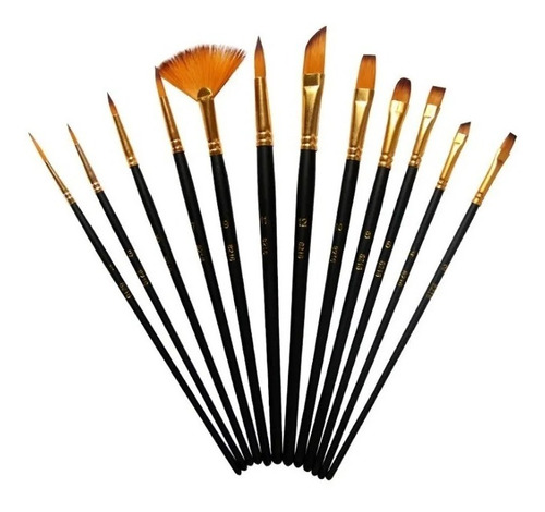 Set 12 Pinceles. Ideal Óleo Y Acrílico. Incluye Abanico.