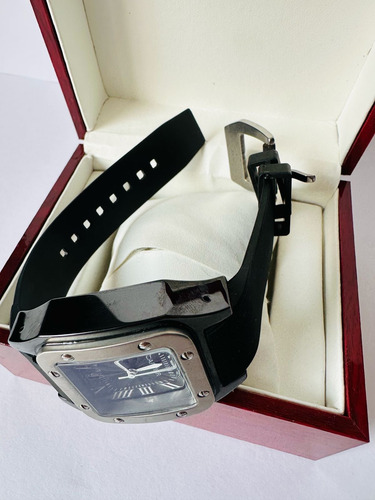 Reloj Pulsera Cartier Santos Caucho Cuarzo Negro Plata Negro (Usado)