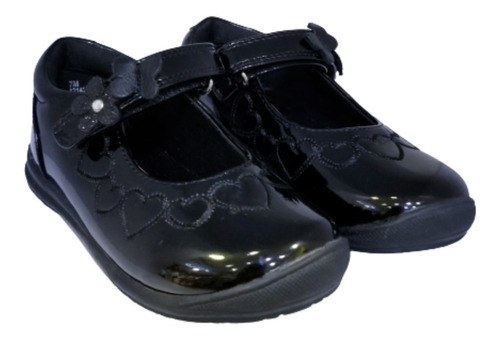 Zapato Mafalda Negro Charol Corazon Para Niña Rachel Shoes