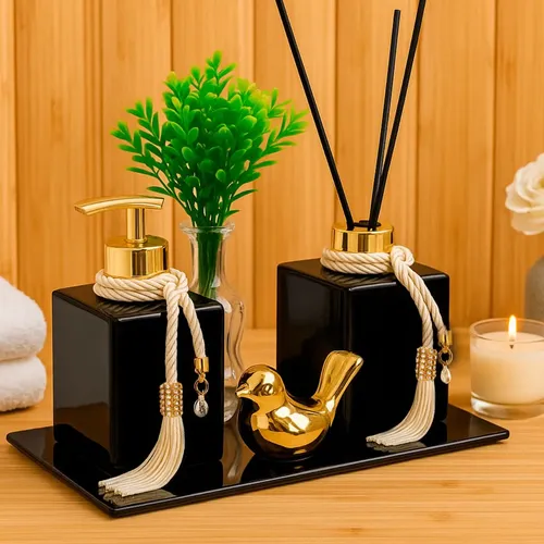 Kit Lavabo Luxo C/ Vasinho Porta  Saboneteira E Aromatizador