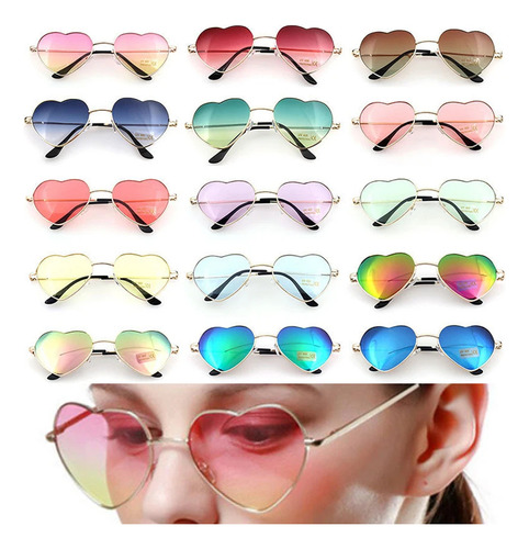25 Lentes de corazón Gafas De Sol En Forma De Corazón Colores Varios Unisex Terminado Espejo Estilo Retro Tipo Vintage Retro
