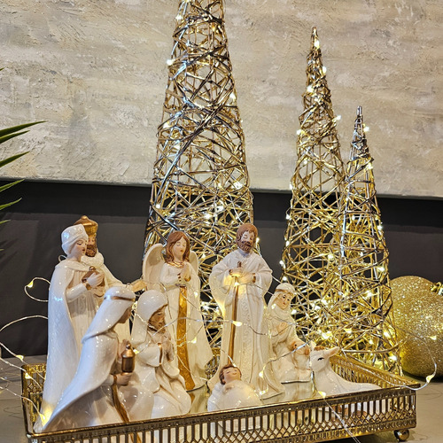Kit 3 Árvore De Natal Com Luz Aramada Dourada
