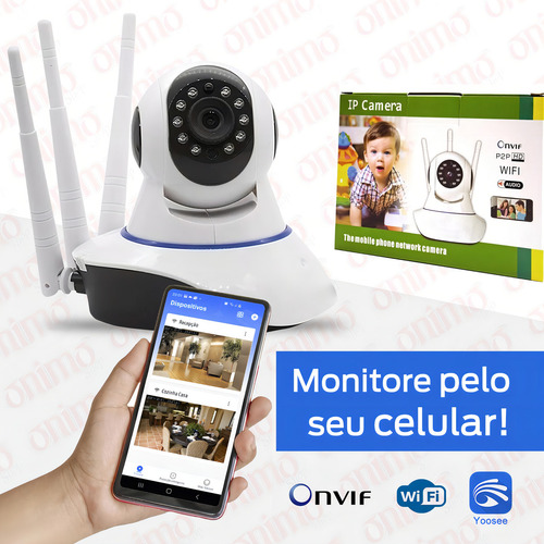 Camera Ip Wifi 3 Antenas Robo Hd Audio Função Siga-me Cor Branco Maxnova