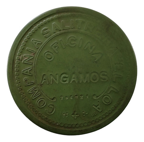 Ficha Salitrera Angamos 1peso Verde Negra (x1859