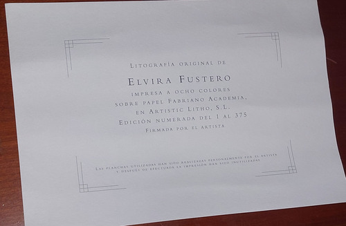 Litografía Elvira Fustero. Original Firmada Con Certificado